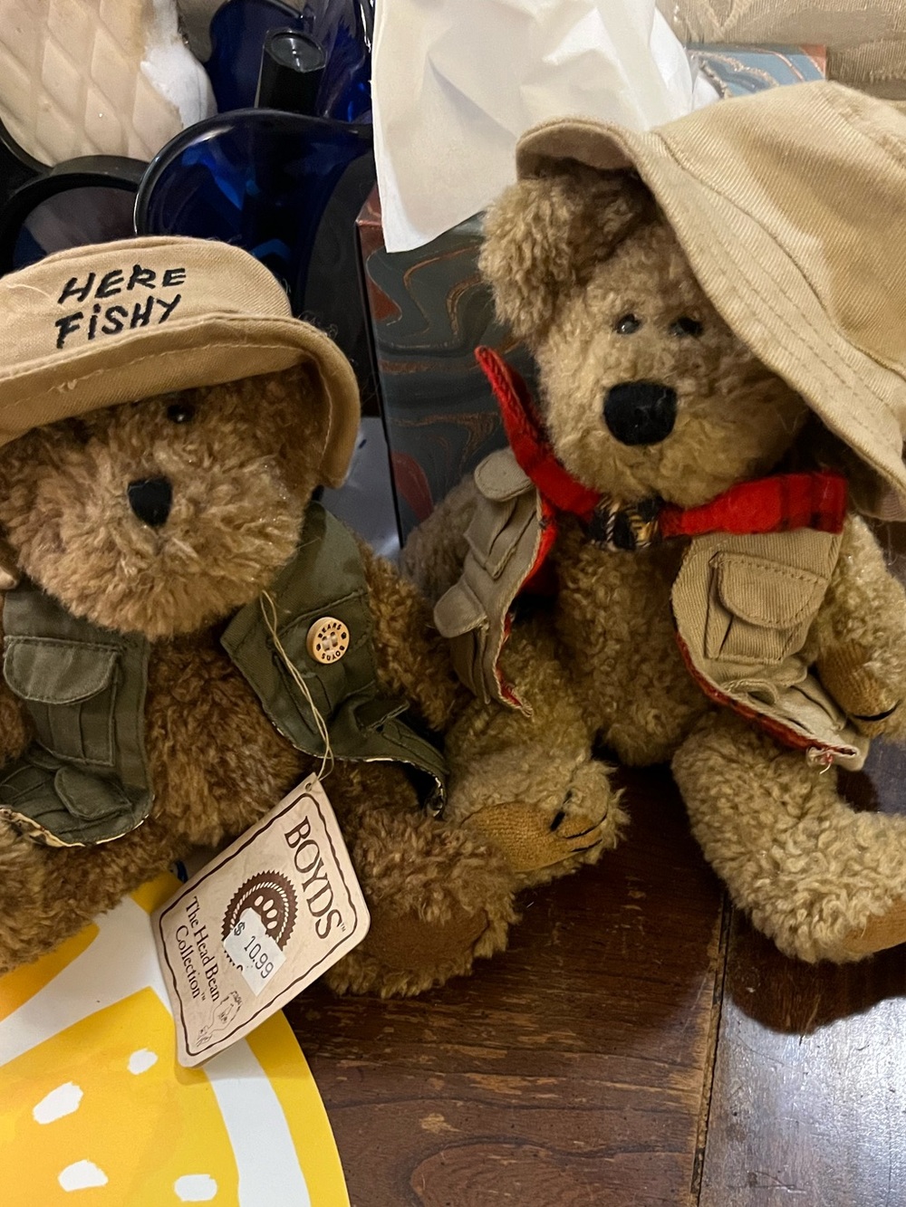 Boyd’s Bears set of 2 Bears Plush Fishing Teddy in Brown and Tan